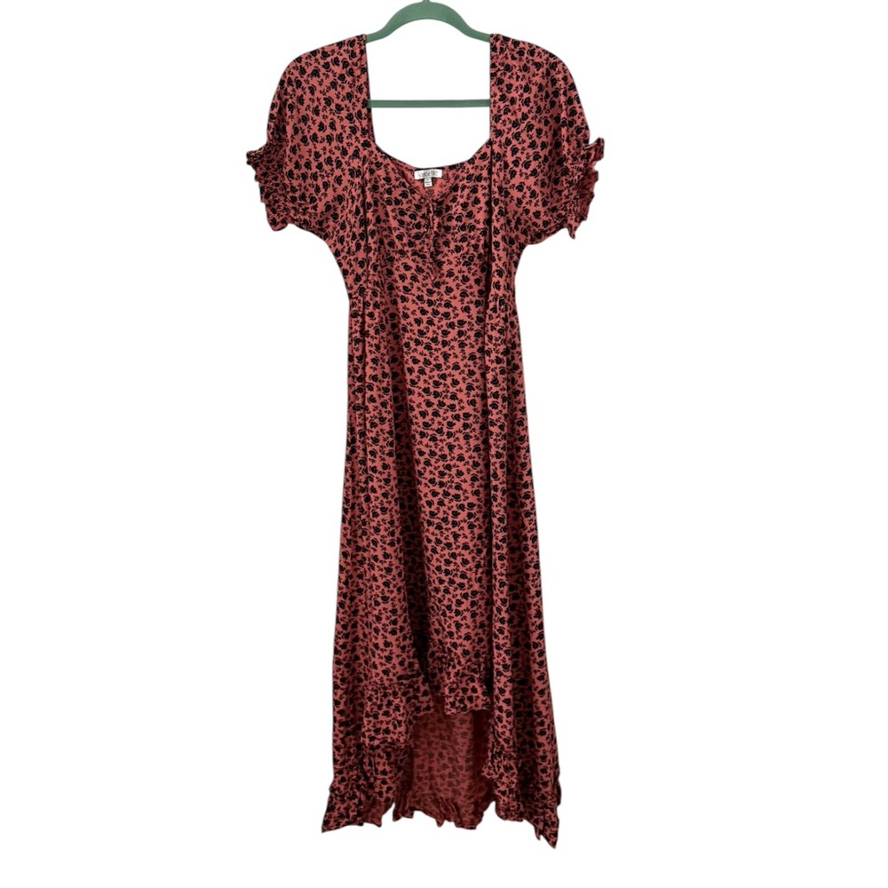 Bundle 3 for 50% off Patrons of Peace Dusty Salmon & Black Floral High-Low Dress